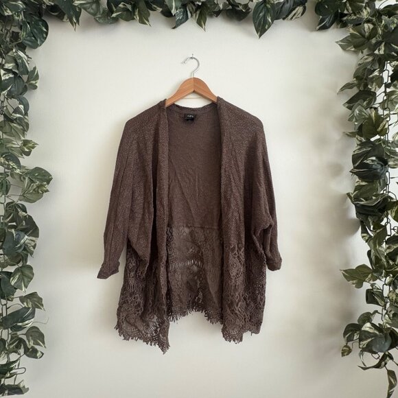 Daytrip Buckle Long Sleeve Knit Eyelet Open Waist Length Cardigan Brown Size XS - Picture 1 of 8